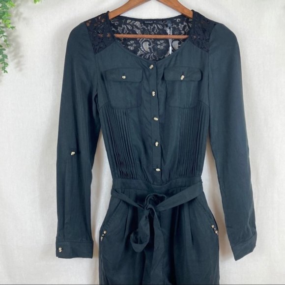 ONLY Front Pockets Long Romper Tie up Skull Head Button Lace Back - Picture 2 of 12